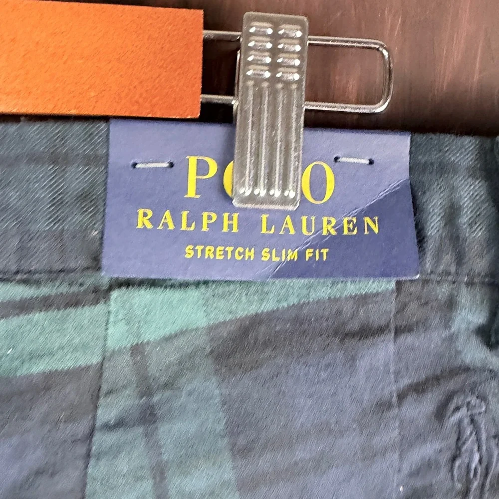 Polo Ralph Lauren Stretch Slim Fit Pants Men 32x30 Black Watch Tartan Plaid NEW